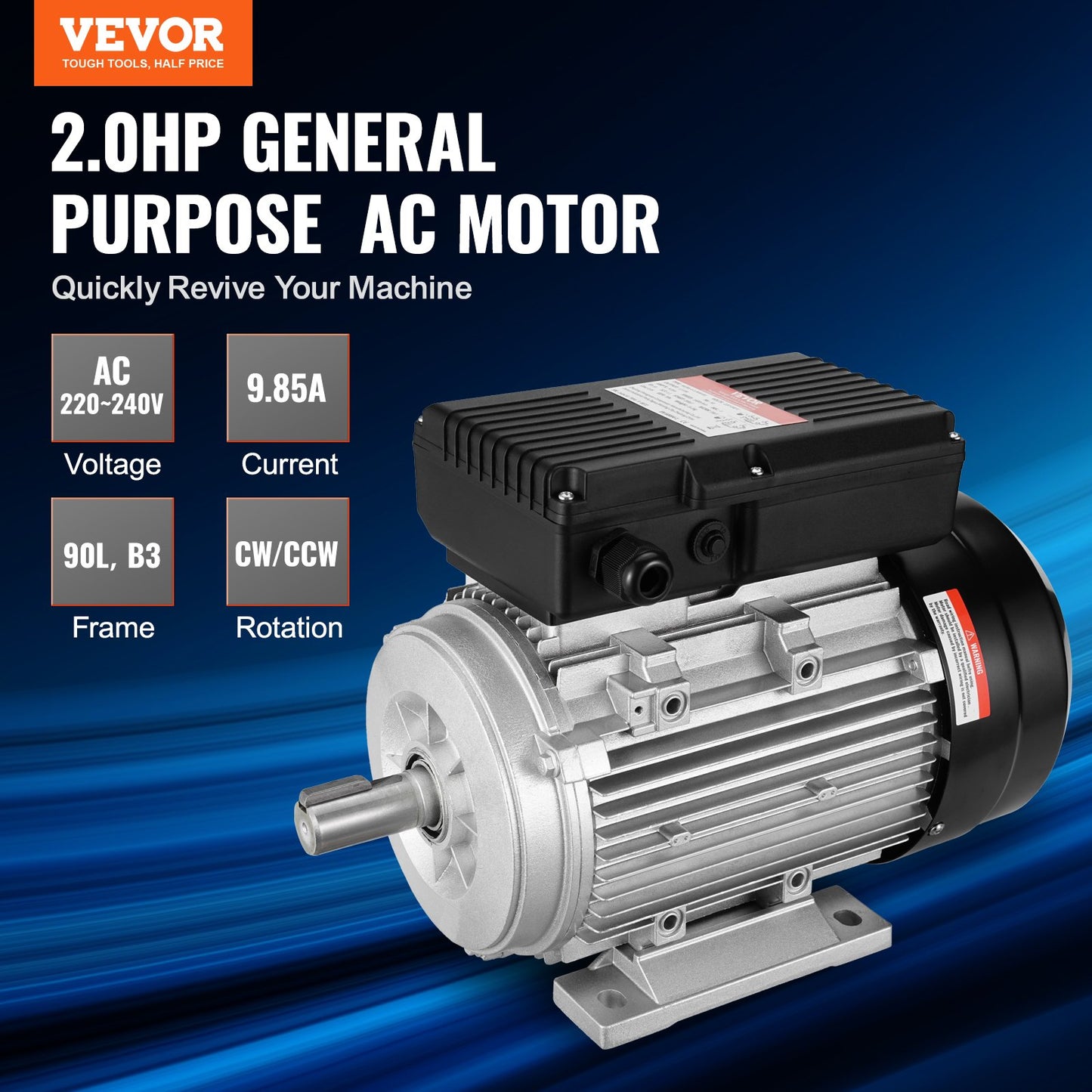 1,5 kW Elektromotor 1400 U/min AC 220~240 V 9,85 A 1-phasig 24 mm Keilwelle