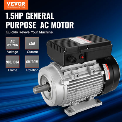 1.1KW electric motor 1400 rpm AC 220~240V 7.5A 1-phase 24 mm spline shaft