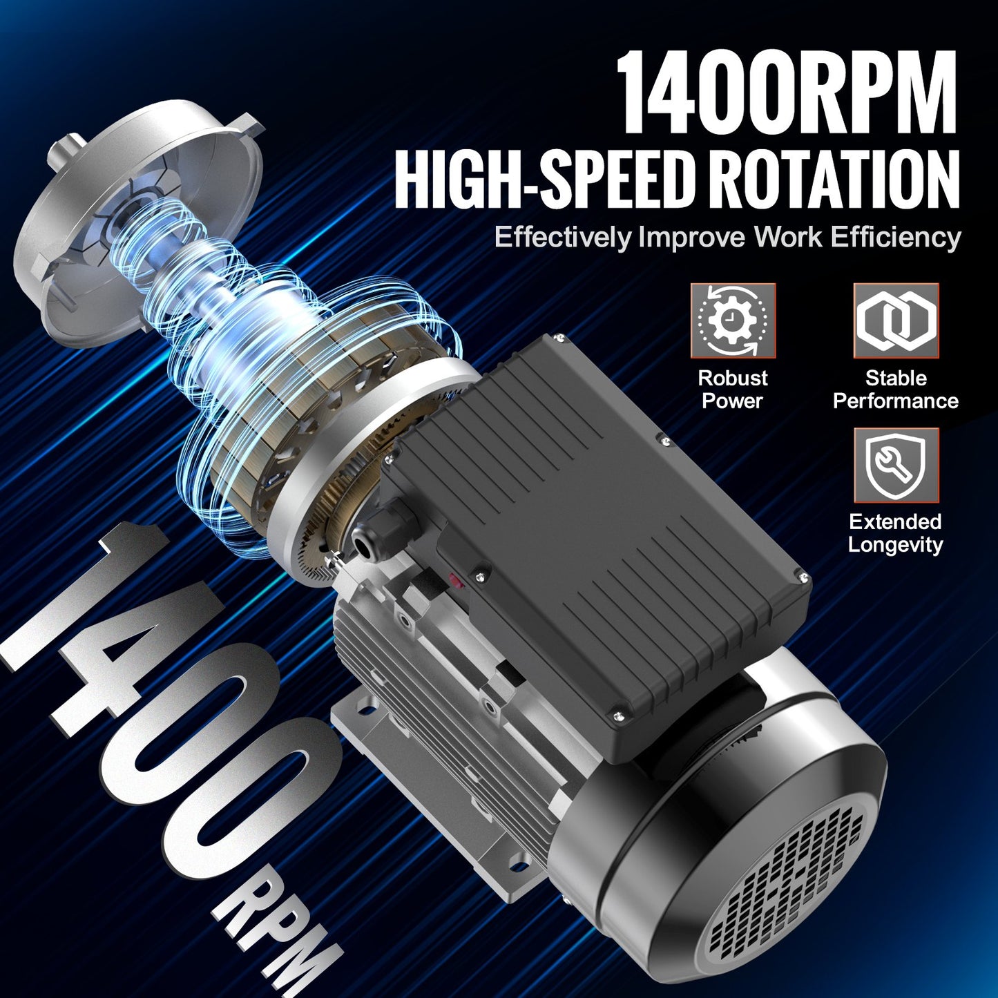 1.1KW electric motor 1400 rpm AC 220~240V 7.5A 1-phase 24 mm spline shaft