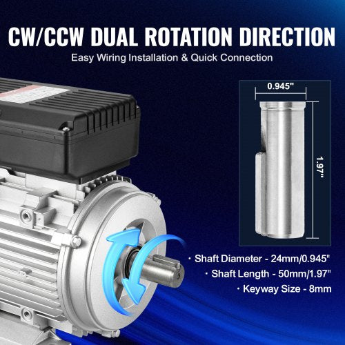 1.1KW electric motor 2800 rpm AC 220~240V 7.1A 1-phase 24 mm spline shaft | EU