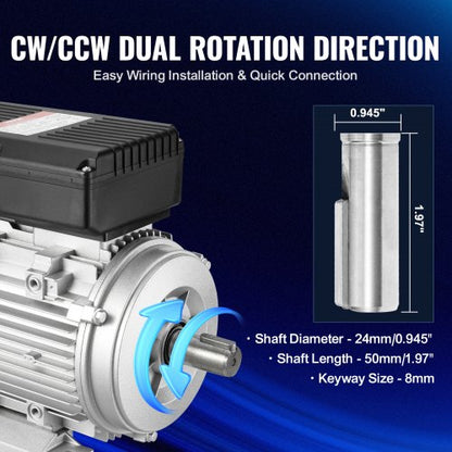 1.1KW electric motor 2800 rpm AC 220~240V 7.1A 1-phase 24 mm spline shaft | EU