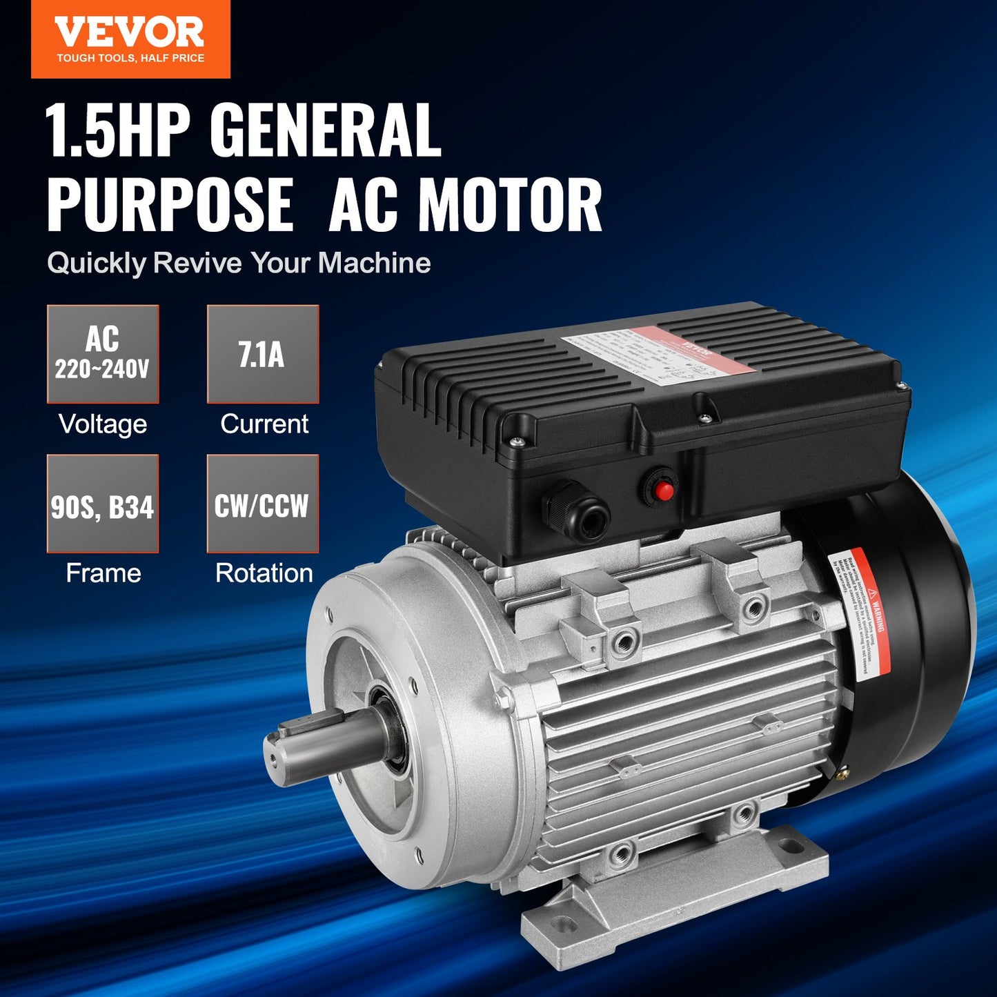1,1 kW Elektromotor 2800 U/min AC 220~240 V 7,1 A 1-phasig 24 mm Keilwelle