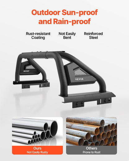 Truck Bed Roll Bar, Universal Pickup Sport Adjustable Bar Chase Rack Compatible with Mid-Size Truck, Carbon Steel Construction with LED Brake Light, No Rack Included