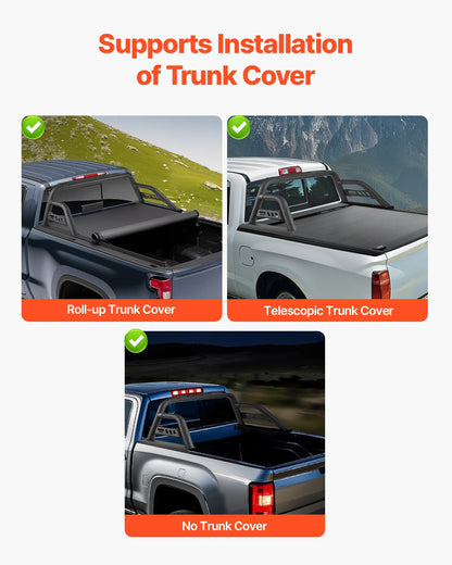 Truck Bed Roll Bar, Universal Pickup Sport Adjustable Bar Chase Rack Compatible with Full-Size Truck, Carbon Steel Construction with Extension Light Bracket, No Rack Included
