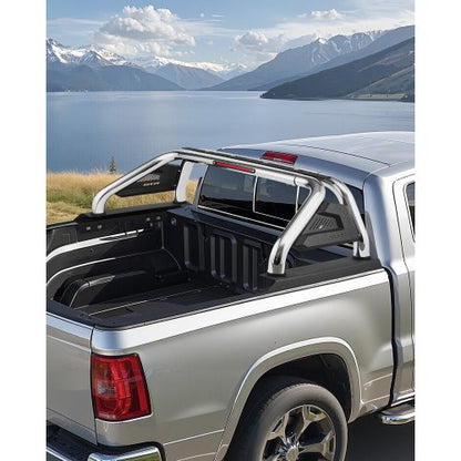 Truck Bed Roll Bar, Universal Adjustable Sport Bar Chase Rack Compatible with Full-Size & Mid-Size Pickup, With LED Brake Light, Stainless Steel + Carbon Steel No Rack Included