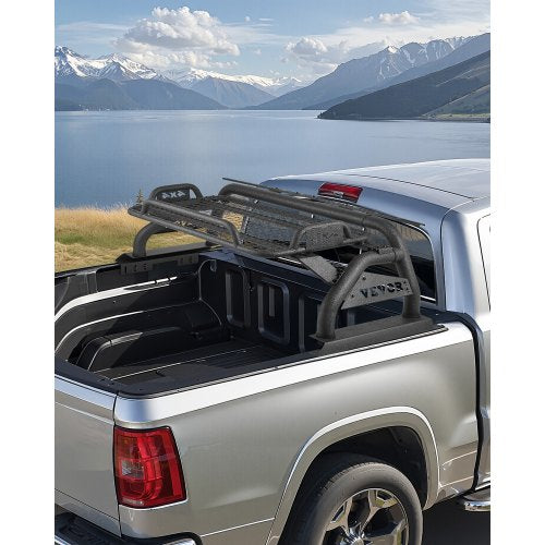 Truck Bed Roll Bar, Universal Adjustable Sport Bar Chase Rack, with Luggage Rack for Full-Size Pickup, Carbon Steel Construction with Extension Light Bracket, Rust-resistant Coating