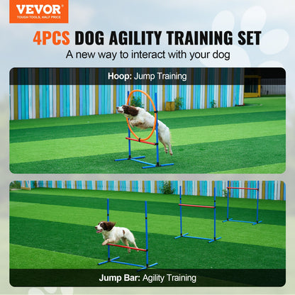 Hunde-Agility-Trainingsausrüstung, 4-teiliges Set mit Hürden und Springring-Hindernissen