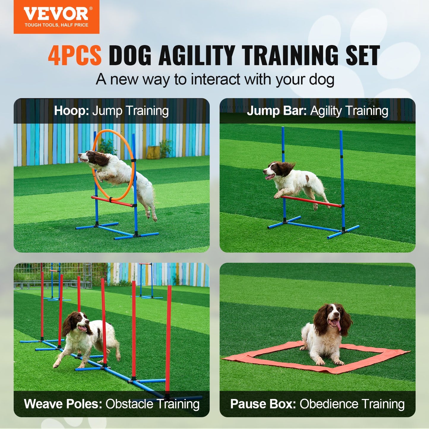 Dog Agility Training Equipment 4 PCS Set with Obstacles Jump Ring Pause Box