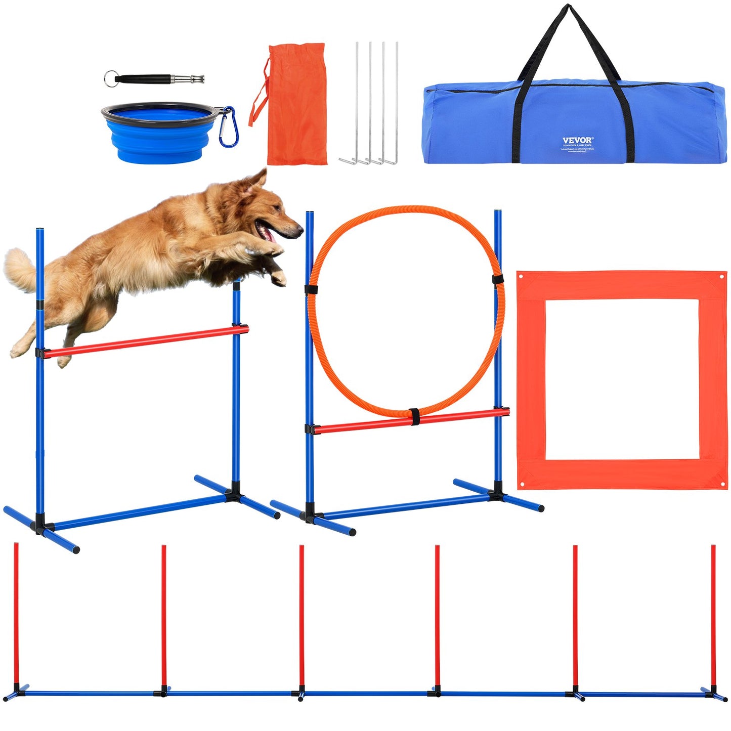 Dog Agility Training Equipment 4 PCS Set with Obstacles Jump Ring Pause Box