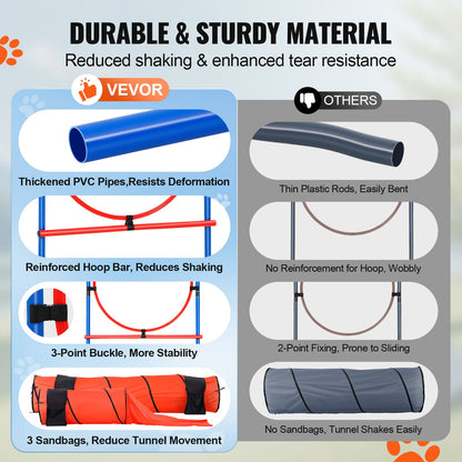 Dog Agility Training Equipment, 7 PCS Set Upgrade w/ Adjustable High Hurdles,6 Weave Poles,2 Tunnels,Jump Ring,Pause Box,Whistle,Foldable Bowl,Puppy Obstacle Course Kit w/ 3 Bags