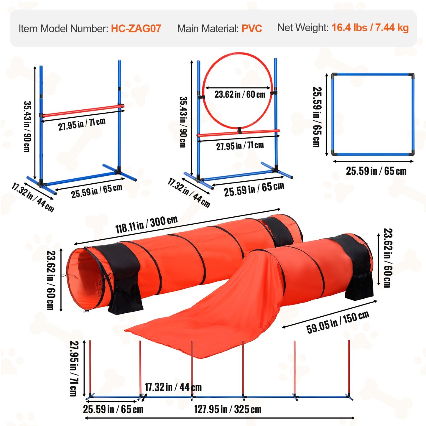 Dog Agility Training Equipment, 7 PCS Set Upgrade w/ Adjustable High Hurdles,6 Weave Poles,2 Tunnels,Jump Ring,Pause Box,Whistle,Foldable Bowl,Puppy Obstacle Course Kit w/ 3 Bags