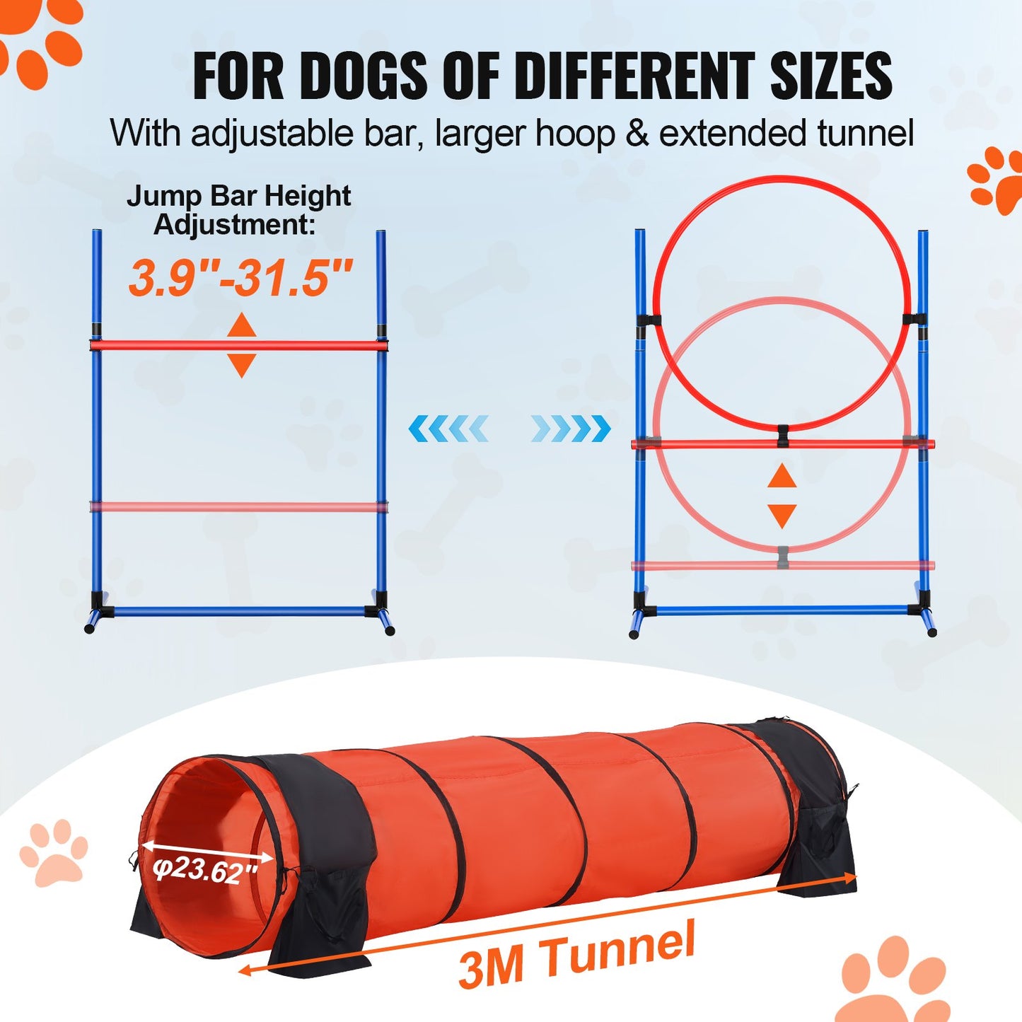Dog Agility Training Equipment 5 PCS Upgrade w/ Hinders Extended Tunnel