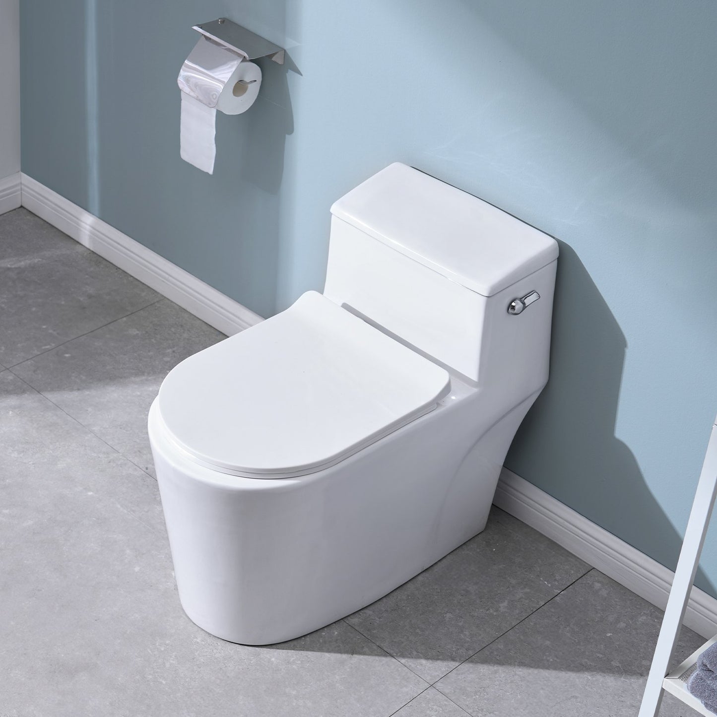 Toilet Handle Replacement Kit, Side Mount Universal Toilet Handle, Toilet Handle Lever with Stainless Steel Flapper Chain, Toilet Flush Handle Fits Various Toilet Tanks, Chrome Finish, Silver