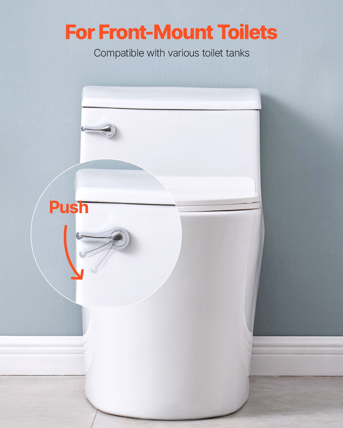 Toilet Handle Replacement Kit, Front Mount Universal Toilet Handle, Toilet Handle Lever with Stainless Steel Flapper Chain, Toilet Flush Handle Fits Various Toilet Tanks, Chrome Finish, Silver