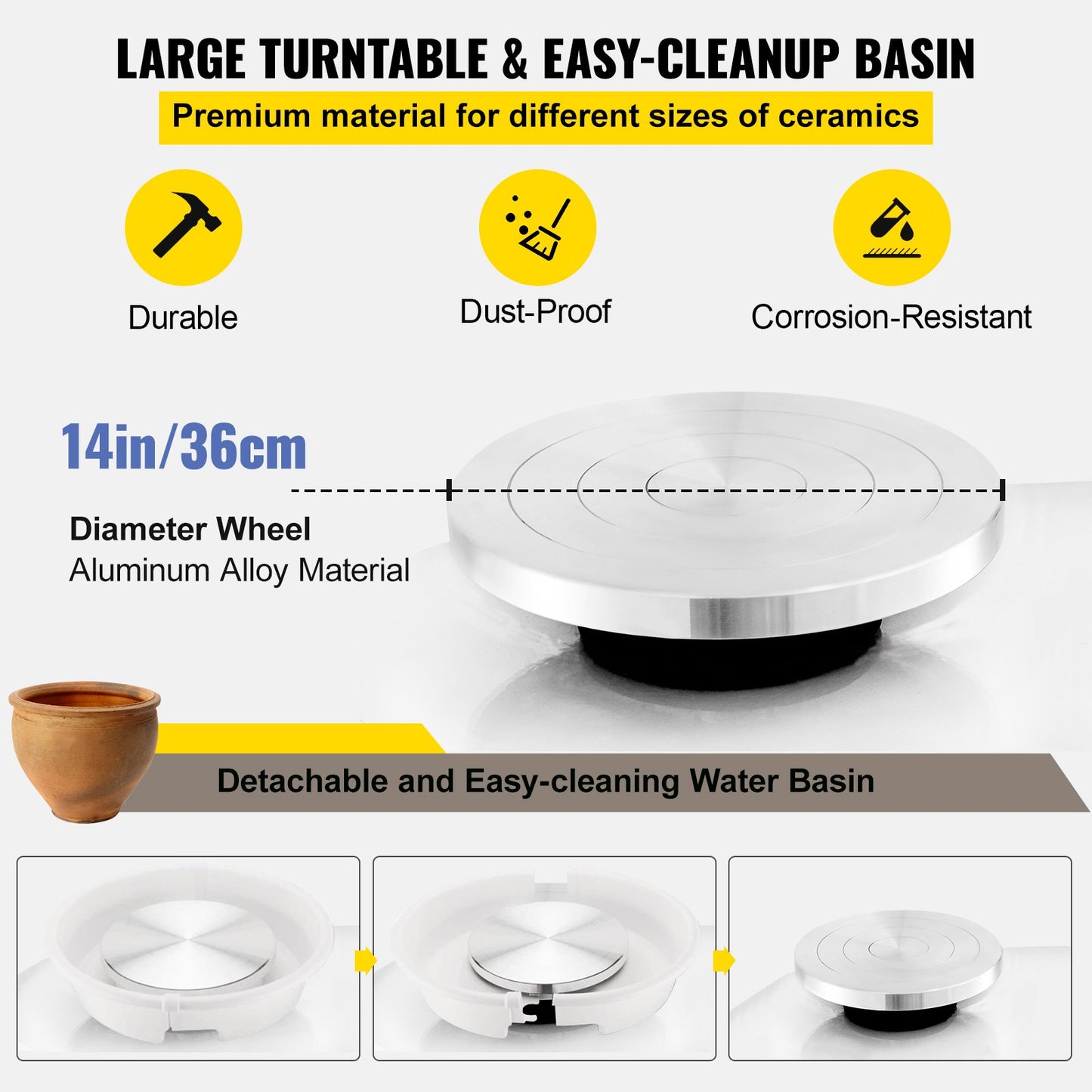 Pottery Wheel 36cm Pottery Forming Machine with Foot Pedal Pottery Wheel for Adults 450W Electric Pottery Wheel for DIY Clay Art Craft
