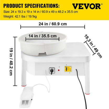Pottery Wheel 36cm Pottery Forming Machine with Foot Pedal Pottery Wheel for Adults 450W Electric Pottery Wheel for DIY Clay Art Craft