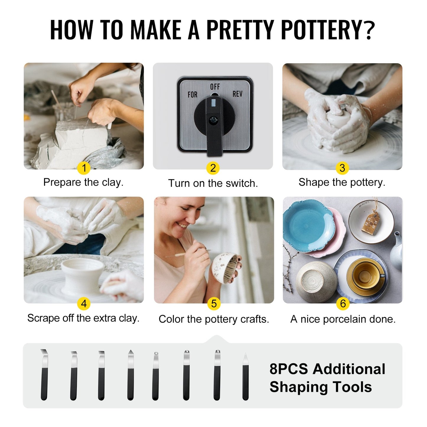 Pottery Wheel 25CM Pottery Shaping Machine 280W Electric Pottery Wheel with Foot Pedal and Detachable Basin Shaping Tool Kit for Ceramic Clay Craft DIY Clay