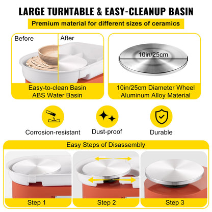 Electric Pottery Wheel Ceramic Machine 25cm Pottery Wheel Machine 280W Pottery DIY Kit with Molding Tool Set for Pottery Work Pottery Clay