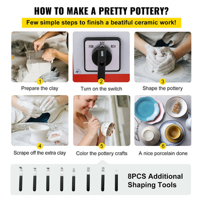 Electric Pottery Wheel Ceramic Machine 25cm Pottery Wheel Machine 280W Pottery DIY Kit with Molding Tool Set for Pottery Work Pottery Clay