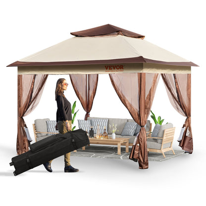 Patio Gazebo, 11 x 11 FT Pop up Gazebo for 8-10 People, with Mosquito Net, Metal Frame and PU Coated 250D Oxford Cloth, Outdoor Roof Cover for Patio, Backyard, Lawn, Garden, Deck