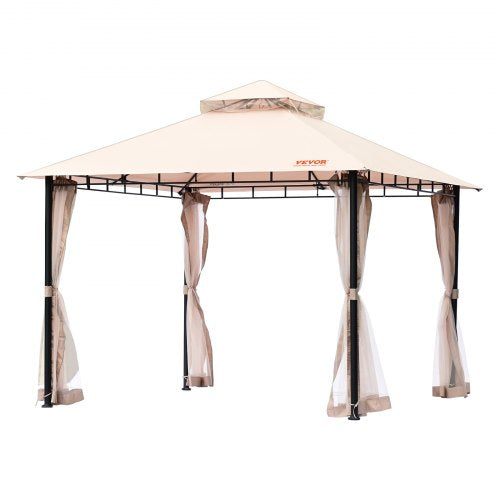 Patio Gazebo for 6-8 Person, 10 x 10 FT Backyard Gazebo, with Mosquito Netting, Metal Frame, and PU Coated 180G Polyester, Outdoor Canopy Shelter for Patio, Backyard, Lawn, Garden, Deck