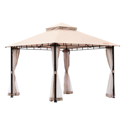 Patio Gazebo för 6-8 personer, 10 x 10 FT Backyard Gazebo, med myggnät, metallram och PU-belagd 180G polyester, utomhustakskydd för uteplats, bakgård, gräsmatta, trädgård, däck