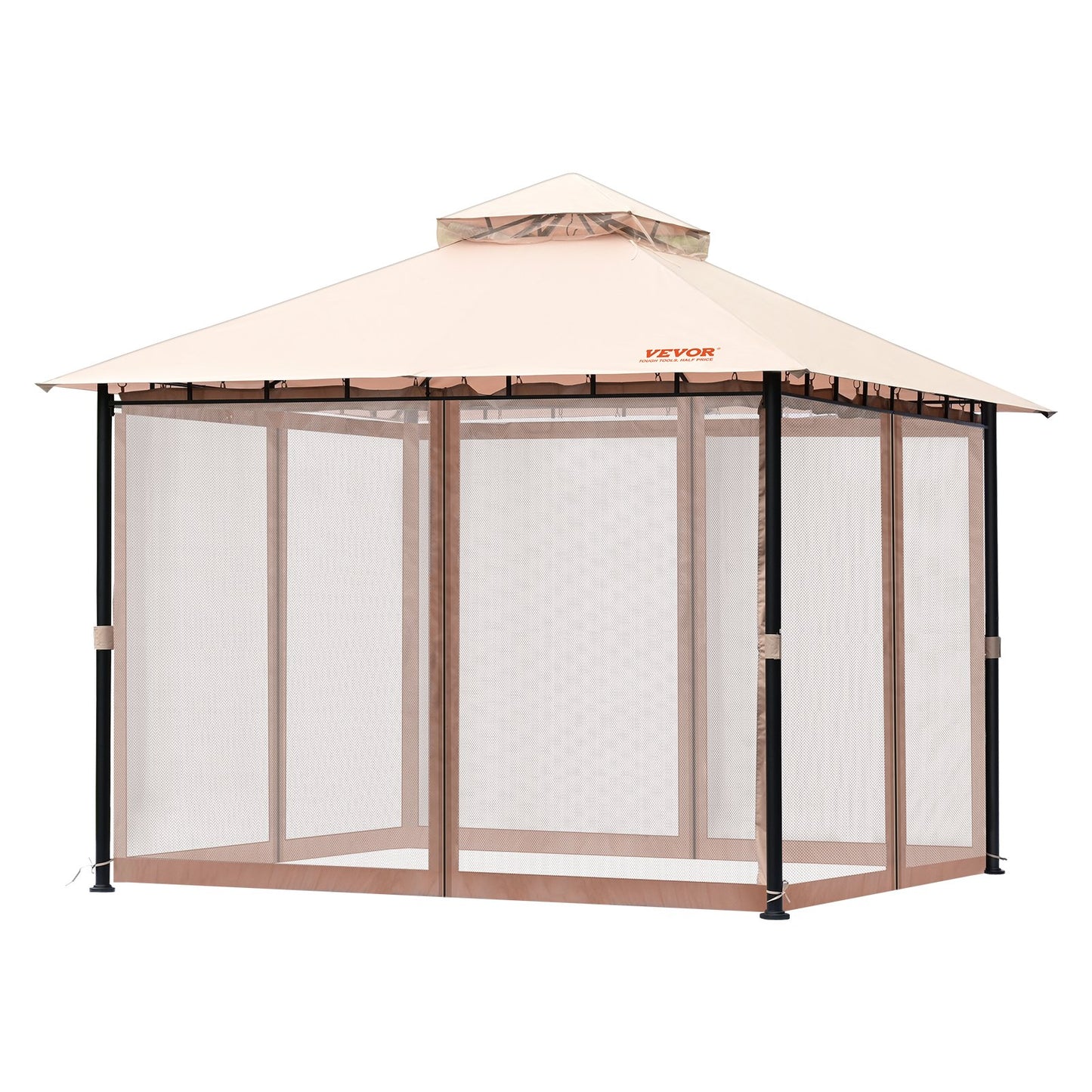 Patio Gazebo för 6-8 personer, 10 x 10 FT Backyard Gazebo, med myggnät, metallram och PU-belagd 180G polyester, utomhustakskydd för uteplats, bakgård, gräsmatta, trädgård, däck