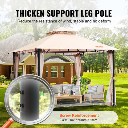 Patio Gazebo for 6-8 Person, 10 x 10 FT Backyard Gazebo, with Mosquito Netting, Metal Frame, and PU Coated 180G Polyester, Outdoor Canopy Shelter for Patio, Backyard, Lawn, Garden, Deck