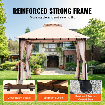 Patio Gazebo for 6-8 Person, 10 x 10 FT Backyard Gazebo, with Mosquito Netting, Metal Frame, and PU Coated 180G Polyester, Outdoor Canopy Shelter for Patio, Backyard, Lawn, Garden, Deck