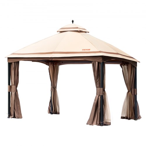 Patio Gazebo for 10-12 Person, 10 x 13 FT Backyard Gazebo, with Mosquito Netting, Metal Frame, and PU Coated 180G Polyester, Outdoor Canopy Shelter for Patio, Backyard, Lawn, Garden, Deck