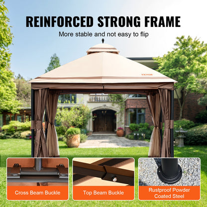 Patio Gazebo för 10-12 personer, 10 x 13 FT Backyard Gazebo, med myggnät, metallram och PU-belagd 180G polyester, utomhustakskydd för uteplats, bakgård, gräsmatta, trädgård, däck