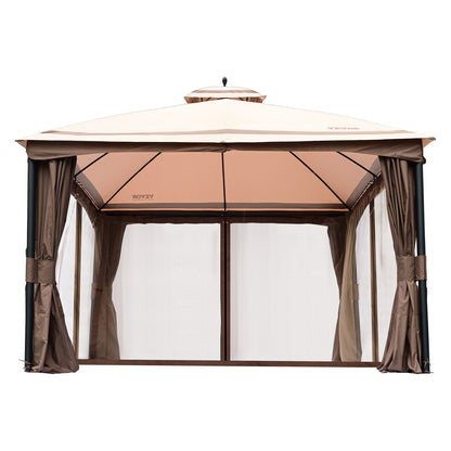 Patio Gazebo för 10-12 personer, 10 x 13 FT Backyard Gazebo, med myggnät, metallram och PU-belagd 180G polyester, utomhustakskydd för uteplats, bakgård, gräsmatta, trädgård, däck