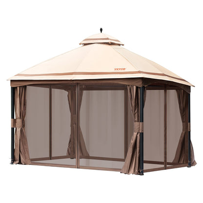 Patio Gazebo för 10-12 personer, 10 x 13 FT Backyard Gazebo, med myggnät, metallram och PU-belagd 180G polyester, utomhustakskydd för uteplats, bakgård, gräsmatta, trädgård, däck