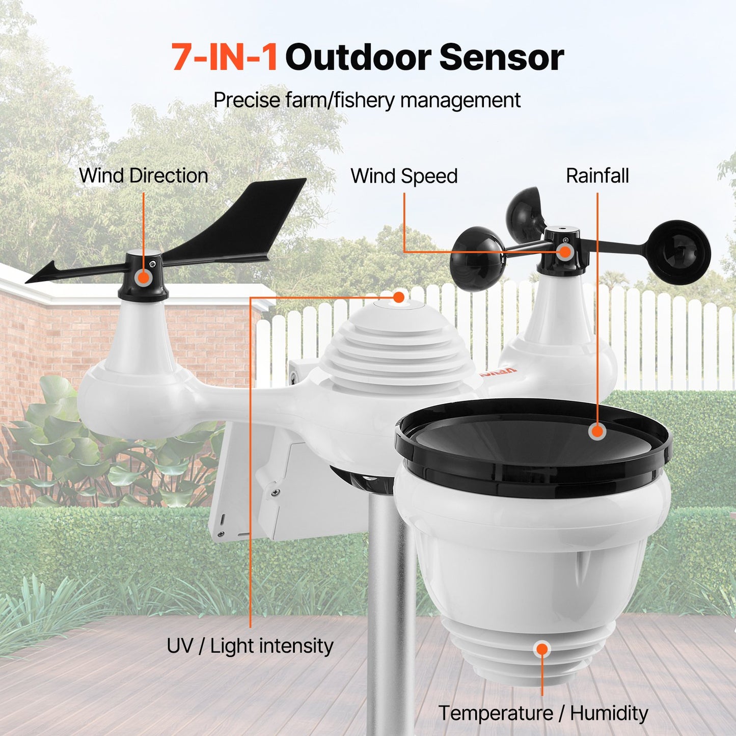 7-in-1 Wi-Fi Weather Station 7 in TFT Display Wireless Outdoor Sensor