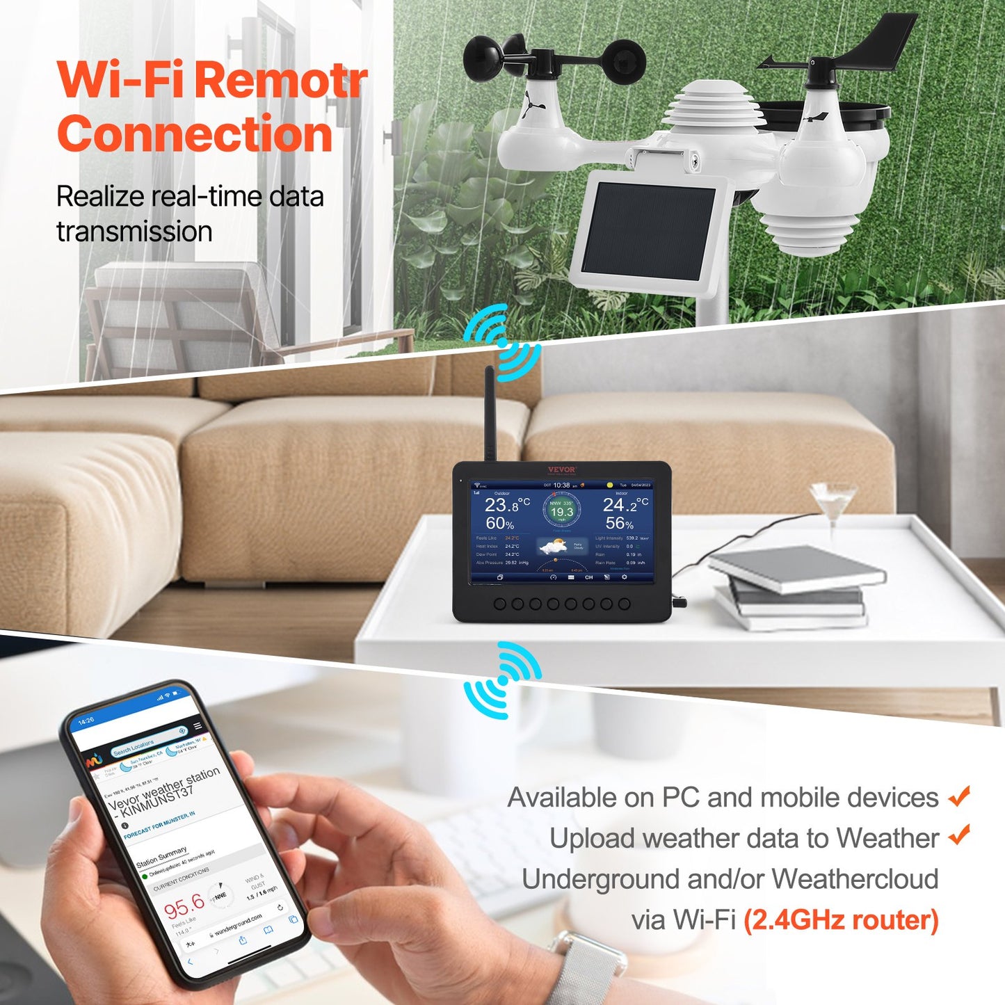 7-in-1 Wi-Fi Weather Station 7 in TFT Display Wireless Outdoor Sensor
