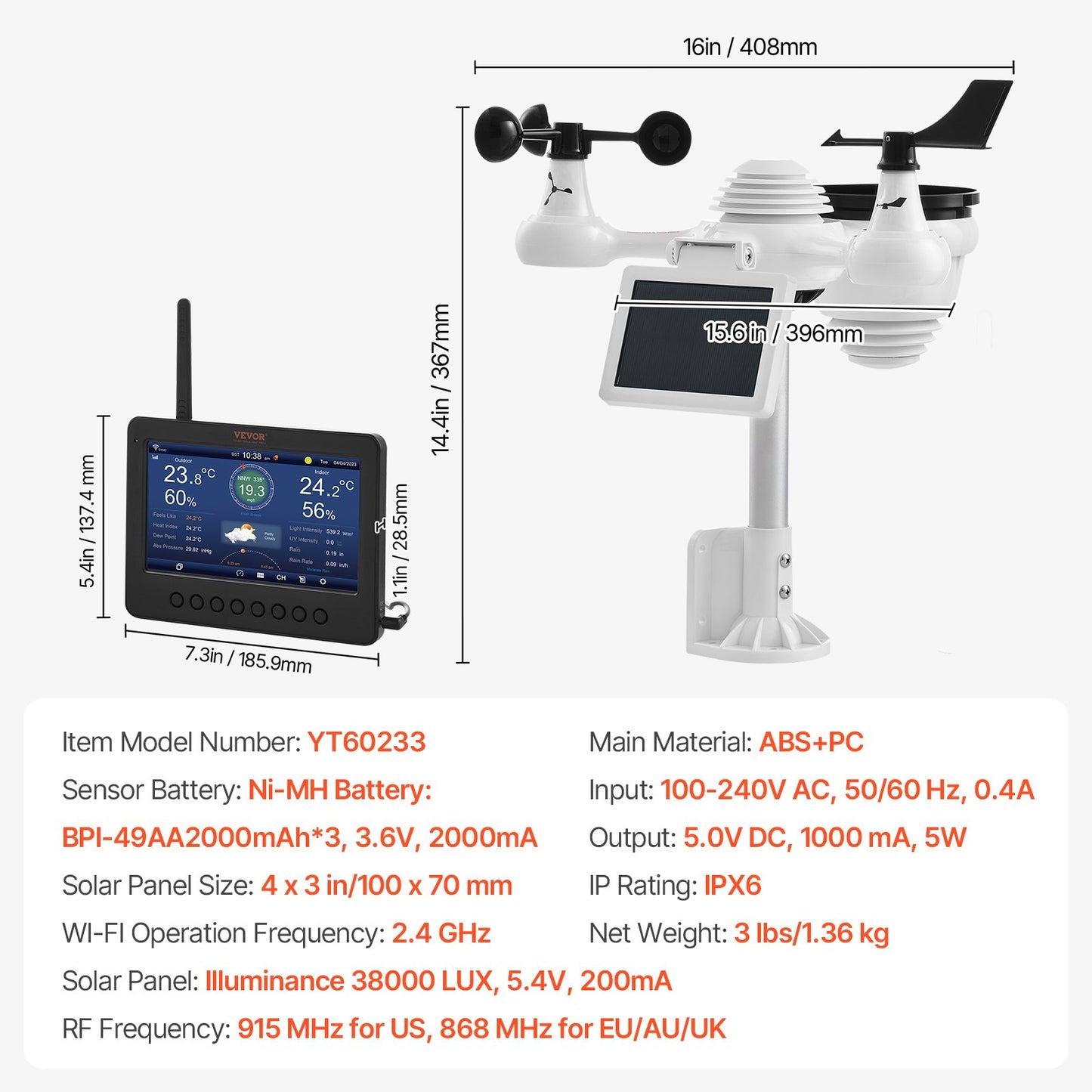 7-in-1 Wi-Fi Weather Station 7 in TFT Display Wireless Outdoor Sensor