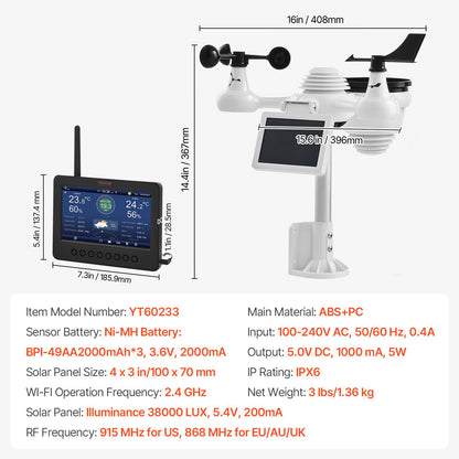 7-in-1 Wi-Fi Weather Station 7 in TFT Display Wireless Outdoor Sensor