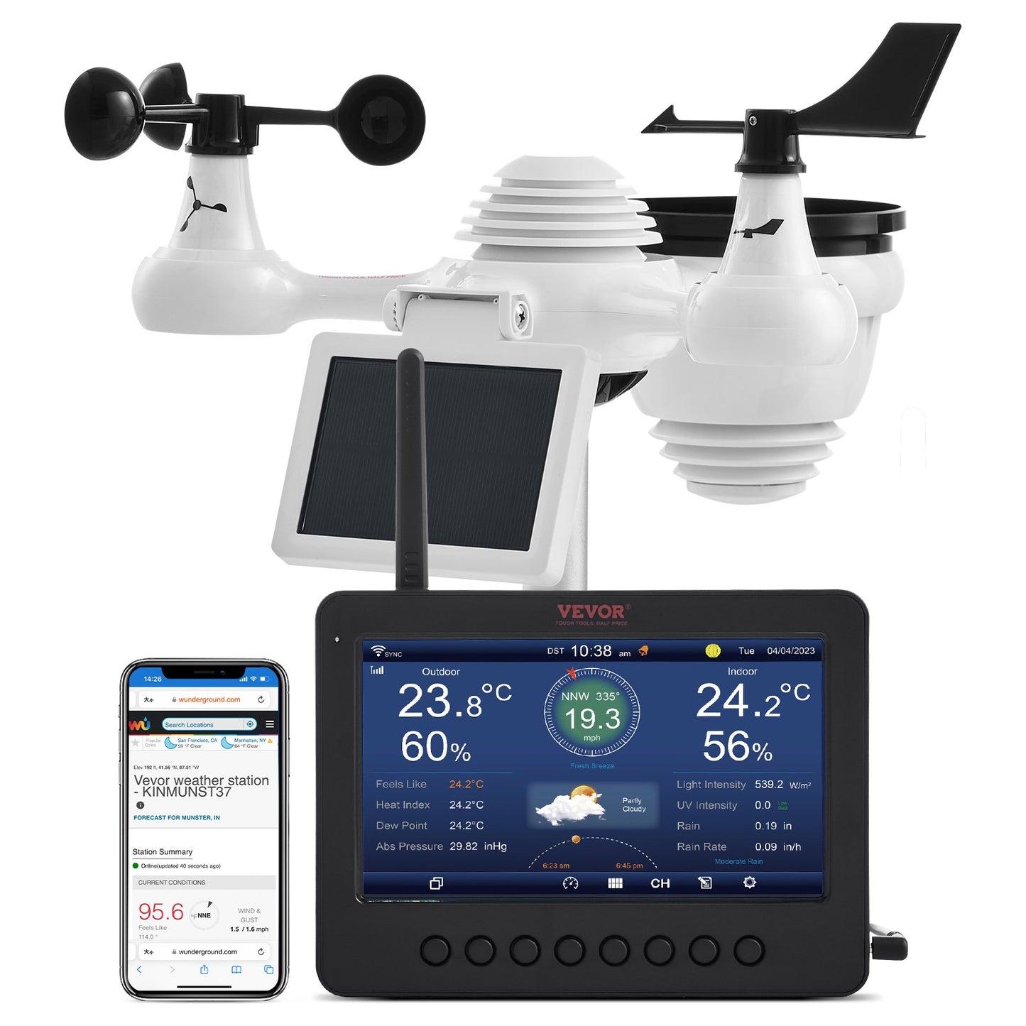 7-in-1 Wi-Fi Weather Station 7 in TFT Display Wireless Outdoor Sensor