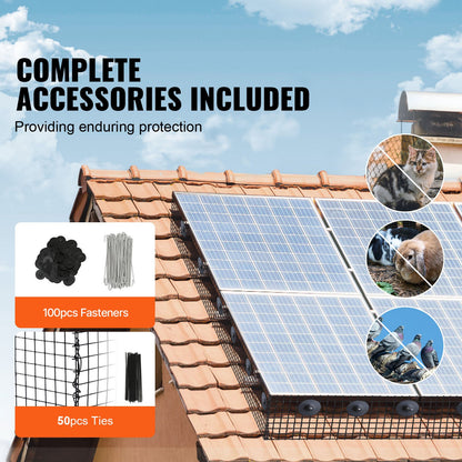 6 inch x 100ft Solar Panel Bird Guard, Critter Guard Roll Kit with 100pcs Aluminum Alloy Fasteners, Solar Panel Guard with Rust-proof PVC Coating, 1/2 inch Wire Roll Mesh