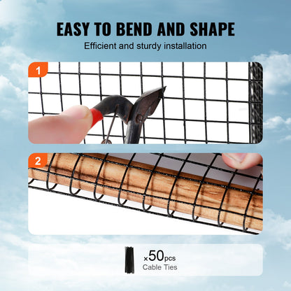 8 inch x 100ft Solar Panel Bird Guard, Critter Guard Roll Kit with Rust-proof PVC Coating, Solar Panel Guard with 50pcs Tire Wires, 1/2 inch Wire Roll Mesh