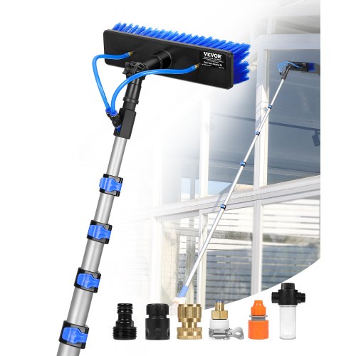 Water Fed Pole Kit, 30FT Solar Panel Cleaning Pole with Extendable Handle, 180° Rotatable Brush Head & 65.6FT Hose, Household & Outdoor Window Cleaner Tool for Caravan Solar Panel Deck