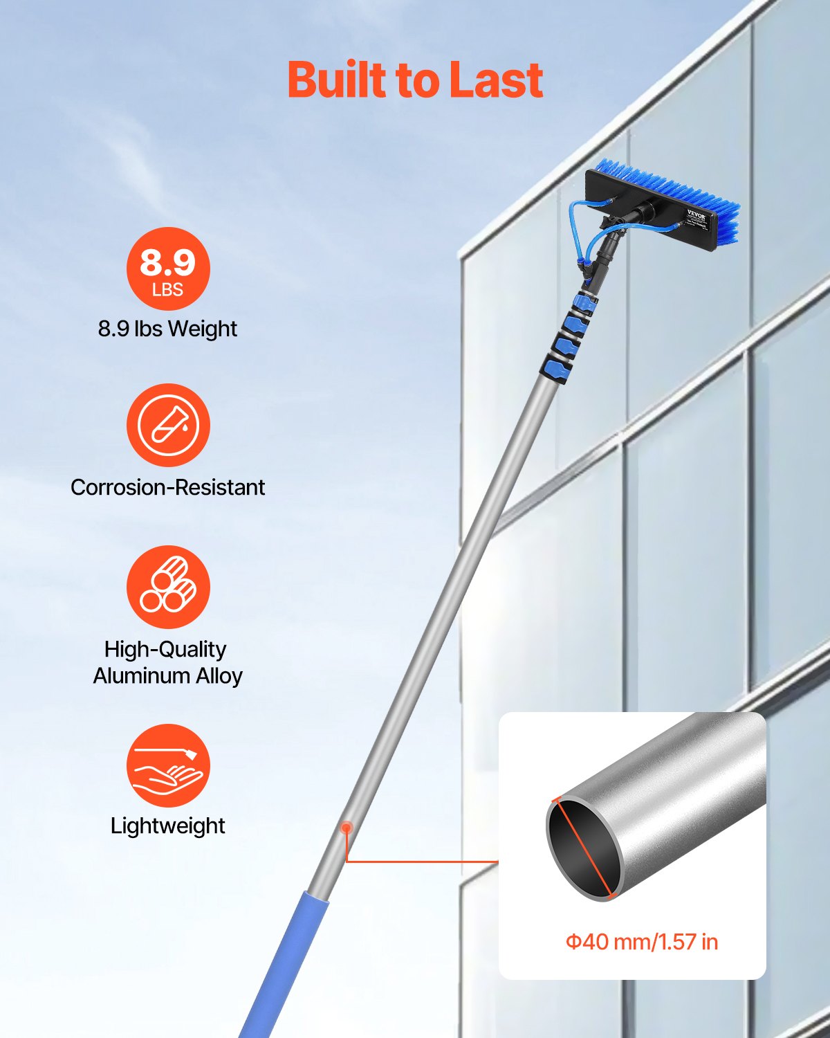 Water Fed Pole Kit, 30FT Solar Panel Cleaning Pole with Extendable Handle, 180° Rotatable Brush Head & 65.6FT Hose, Household & Outdoor Window Cleaner Tool for Caravan Solar Panel Deck