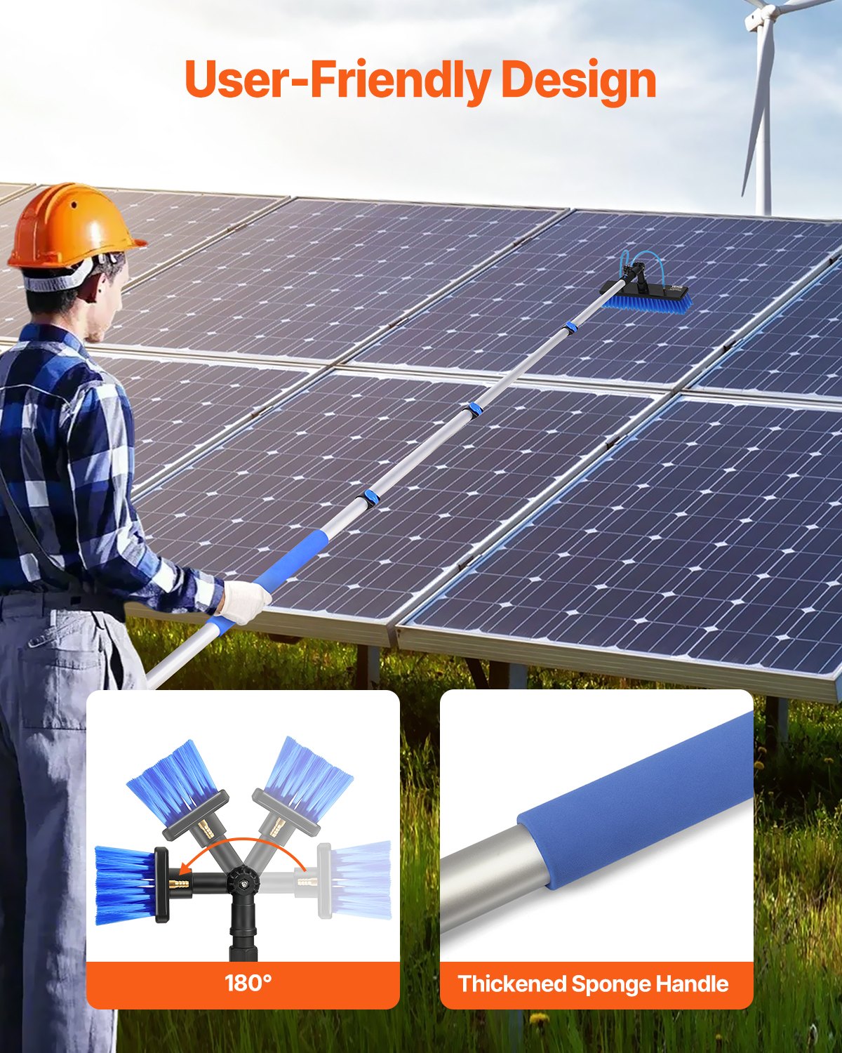Water Fed Pole Kit, 12FT Solar Panel Cleaning Pole with Extendable Handle, 180° Rotatable Brush Head & 65.6FT Hose, Household & Outdoor Window Cleaner Tool for Caravan Solar Panel Deck