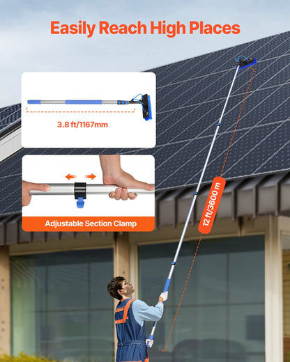 Water Fed Pole Kit, 12FT Solar Panel Cleaning Pole with Extendable Handle, 180° Rotatable Brush Head & 65.6FT Hose, Household & Outdoor Window Cleaner Tool for Caravan Solar Panel Deck