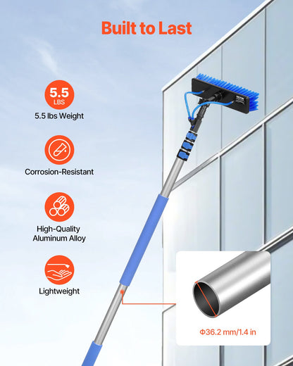 Water Fed Pole Kit, 12FT Solar Panel Cleaning Pole with Extendable Handle, 180° Rotatable Brush Head & 65.6FT Hose, Household & Outdoor Window Cleaner Tool for Caravan Solar Panel Deck