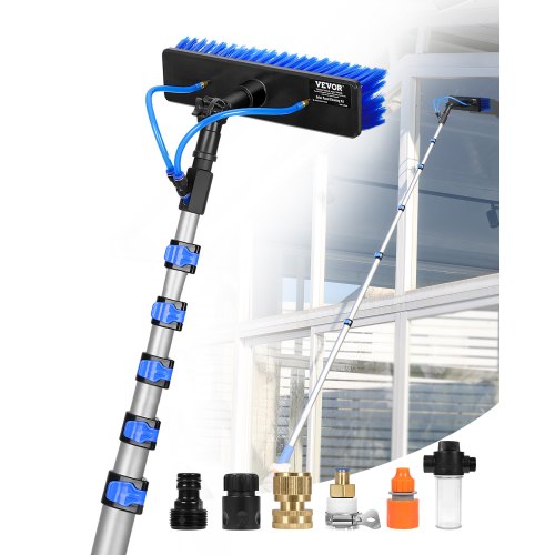 Water Fed Pole Kit, 36FT Solar Panel Cleaning Pole with Extendable Handle, 180° Rotatable Brush Head & 65.6FT Hose, Household & Outdoor Window Cleaner Tool for Caravan Solar Panel Deck