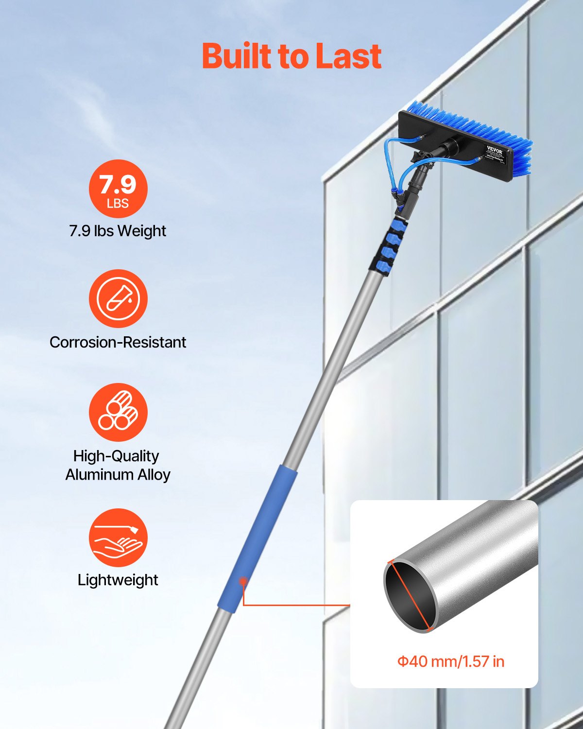 Wassergespeistes Stangenset, 7,3 m lange Solarpanel-Reinigungsstange mit ausziehbarem Griff