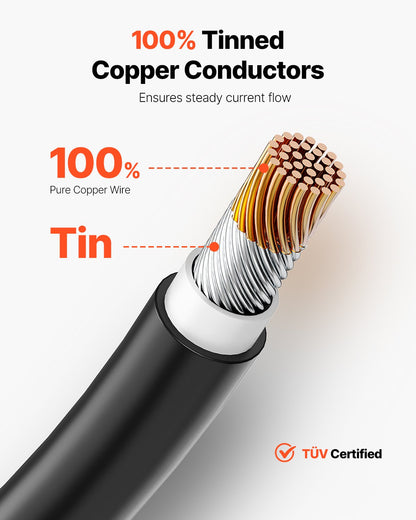 100FT Solarpanel-Verlängerungskabel 10AWG Wasserdichtes PV 6mm² Kabel Schwarz