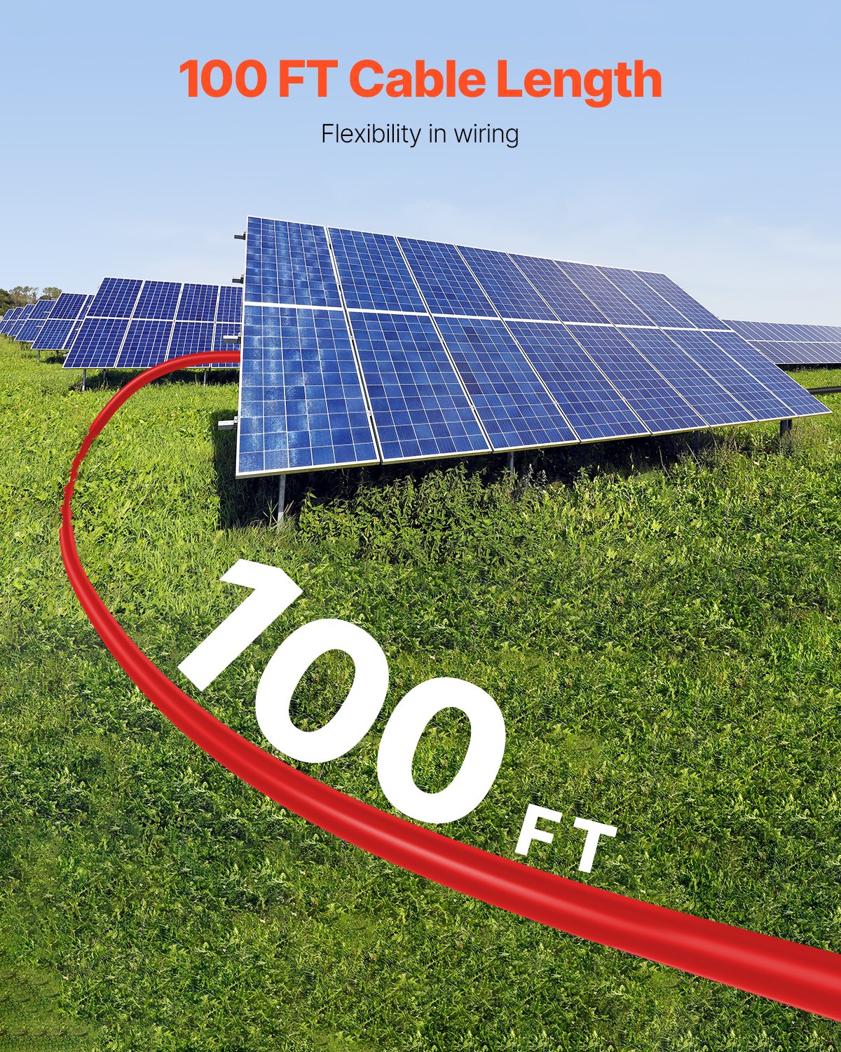 100FT Solar Panel Extension Cable 10AWG Waterproof PV 6mm² Cable Red