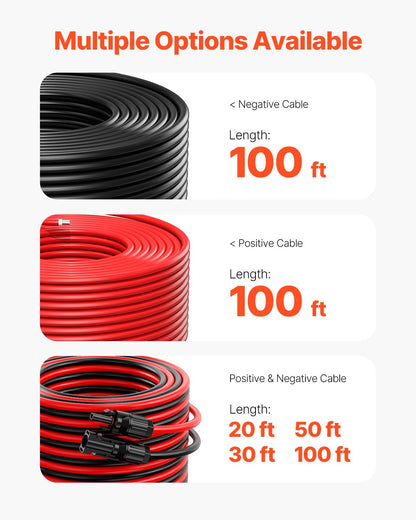 100FT Solar Panel Extension Cable 10AWG Waterproof PV 6mm² Cable Red